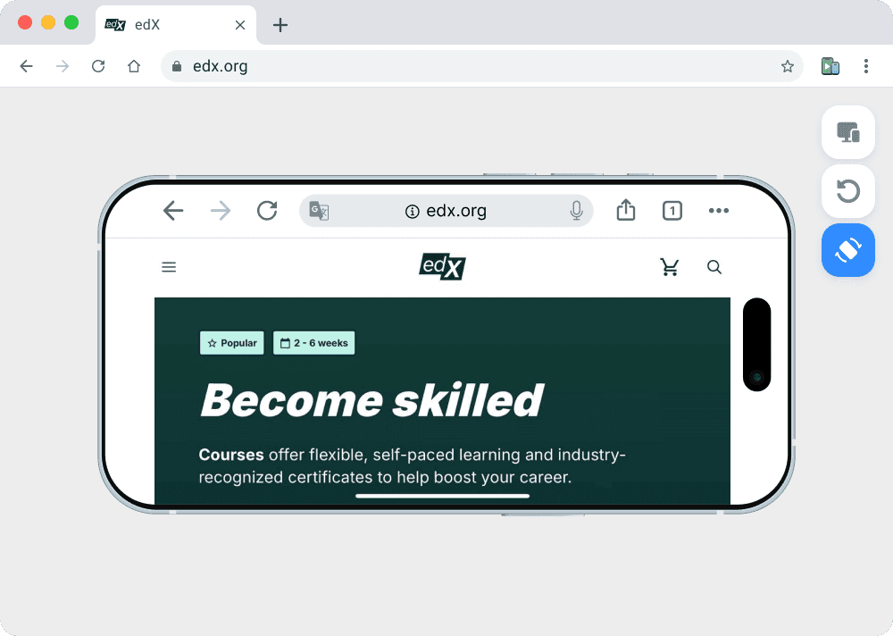 Phone Simulator tool - Landscape testing mode